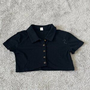 SHEIN Black Button-Up Crop Top
